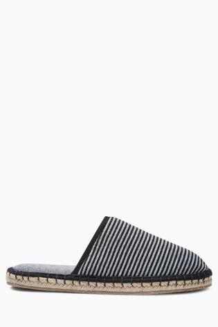 Grey/Black Stripe Espadrille Mule Slippers